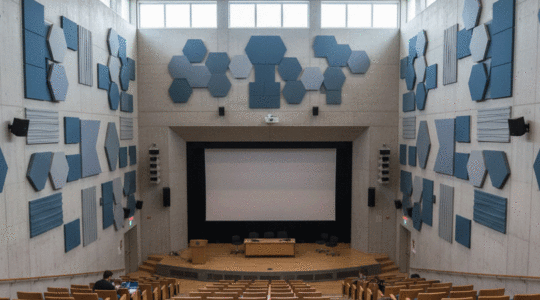 Panneaux acoustiques dans un amphithéatre d'université
